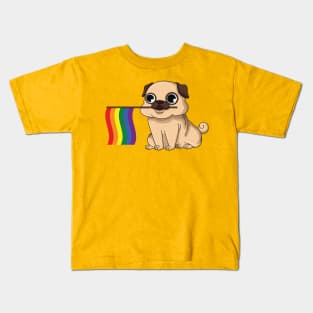 Pride LGBT Gay Bi Lesbian Transgender Pug Rainbow Flag Kids T-Shirt